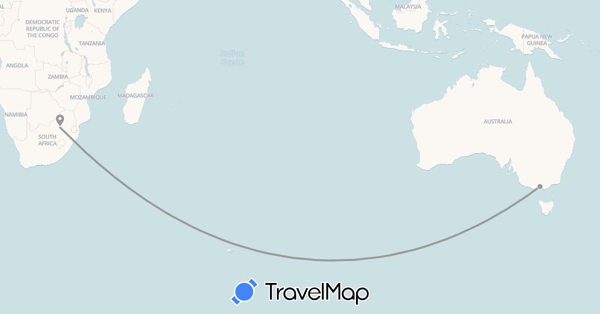 TravelMap itinerary: plane in Australia, South Africa (Africa, Oceania)